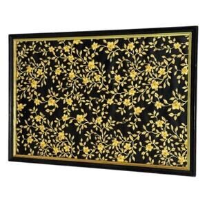 Framed Versace Wallpaper Art Black Gold Baroque Flowers Vines Designer Decor